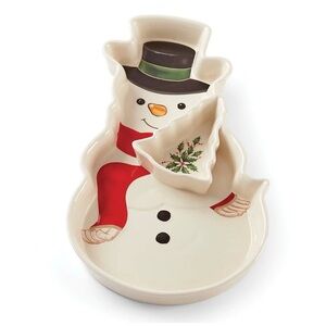 NWT Lenox Holiday Snowman Chip and Dip Serving Tray